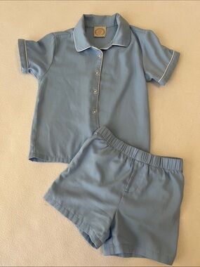 The Beaufort Bonnet Company Light Blue Short-Sleeve Pajama Set with White Piping